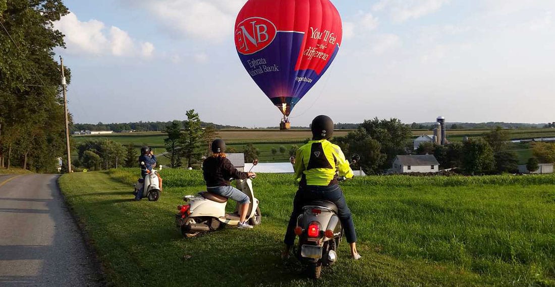 Friend in Lancaster PA watching hot air balloon on Strasburg Scooters